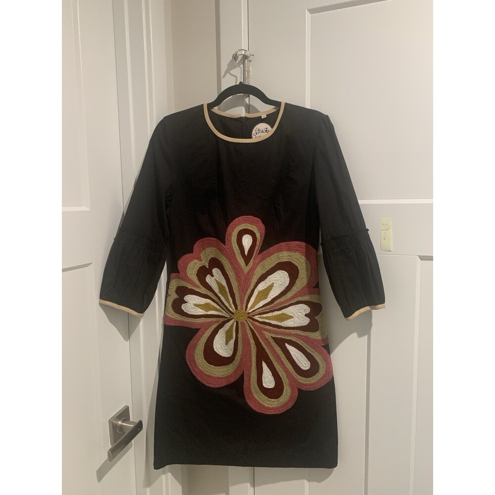 Almatrichi Madrid-Spain Rare Flower Embroidered  Women’s Black Dress Sz 36 US 6
